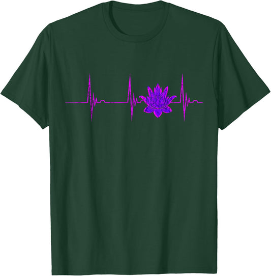 Lotus Flower Heartbeat ECG Pulse Line Meditation Yoga Namaste T-Shirt - T-Shirt | Forest