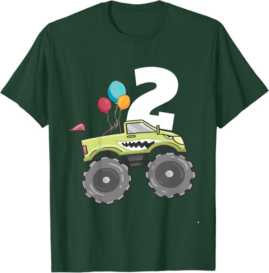 Kids Monster Truck Shark 2nd Birthday Boy 2 Two Year Old T-Shirt - T-Shirt | Forest