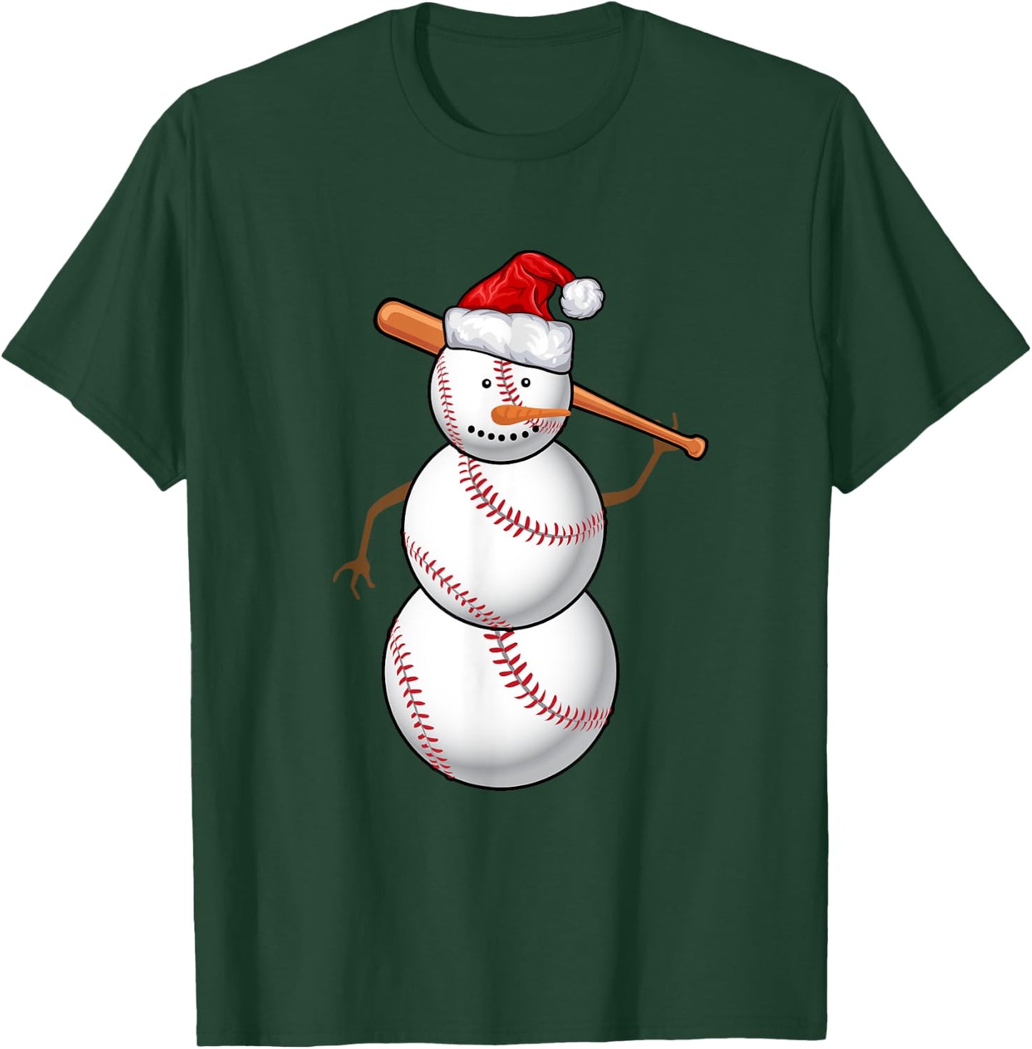 Baseball Fan Snowman Funny Christmas Gift T-Shirt - T-Shirt | Forest