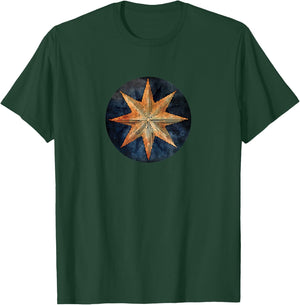 Nautical Compass-Rose Star - Geometric Sailing T-Shirt - T-Shirt | Forest