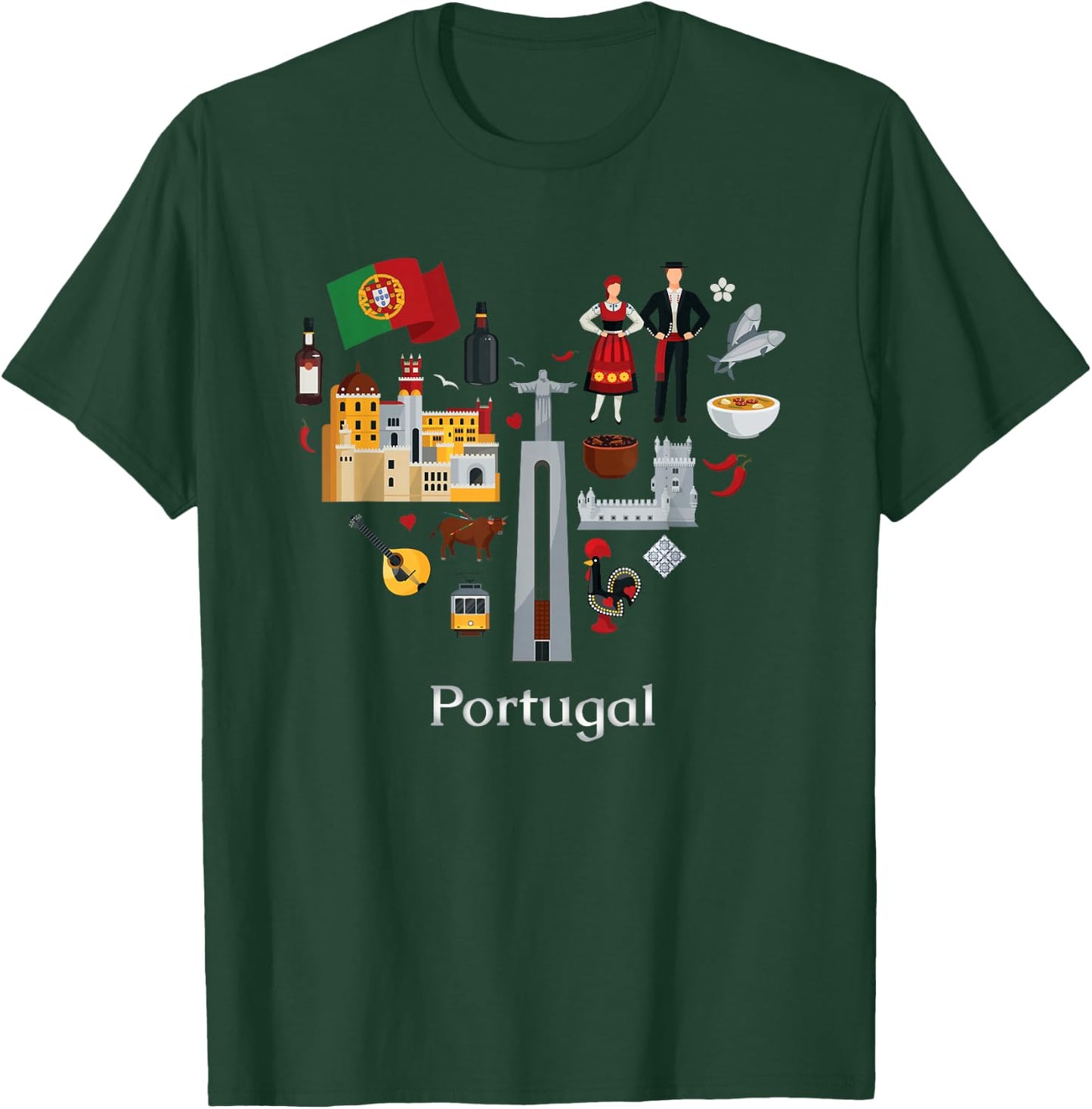 Portugal Love Heart Azulejos Fado Lisbon Vibrancy T-Shirt - T-Shirt | Forest