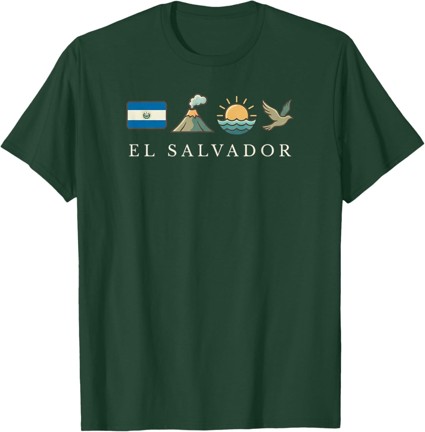 El Salvador Icons Flag Volcano Sun Bird Souvenir T-Shirt - T-Shirt | Forest