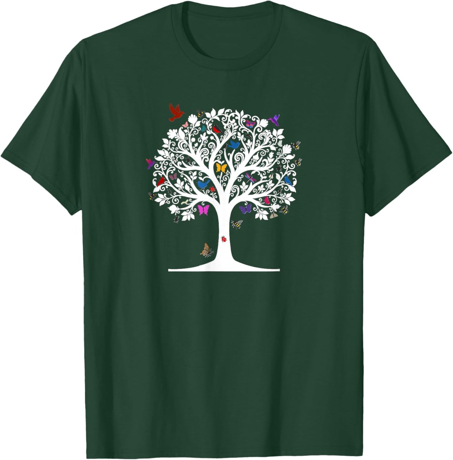 Tree of Love, White Silhouette, Birds, Butterflies, Bugs T-Shirt - T-Shirt | Forest