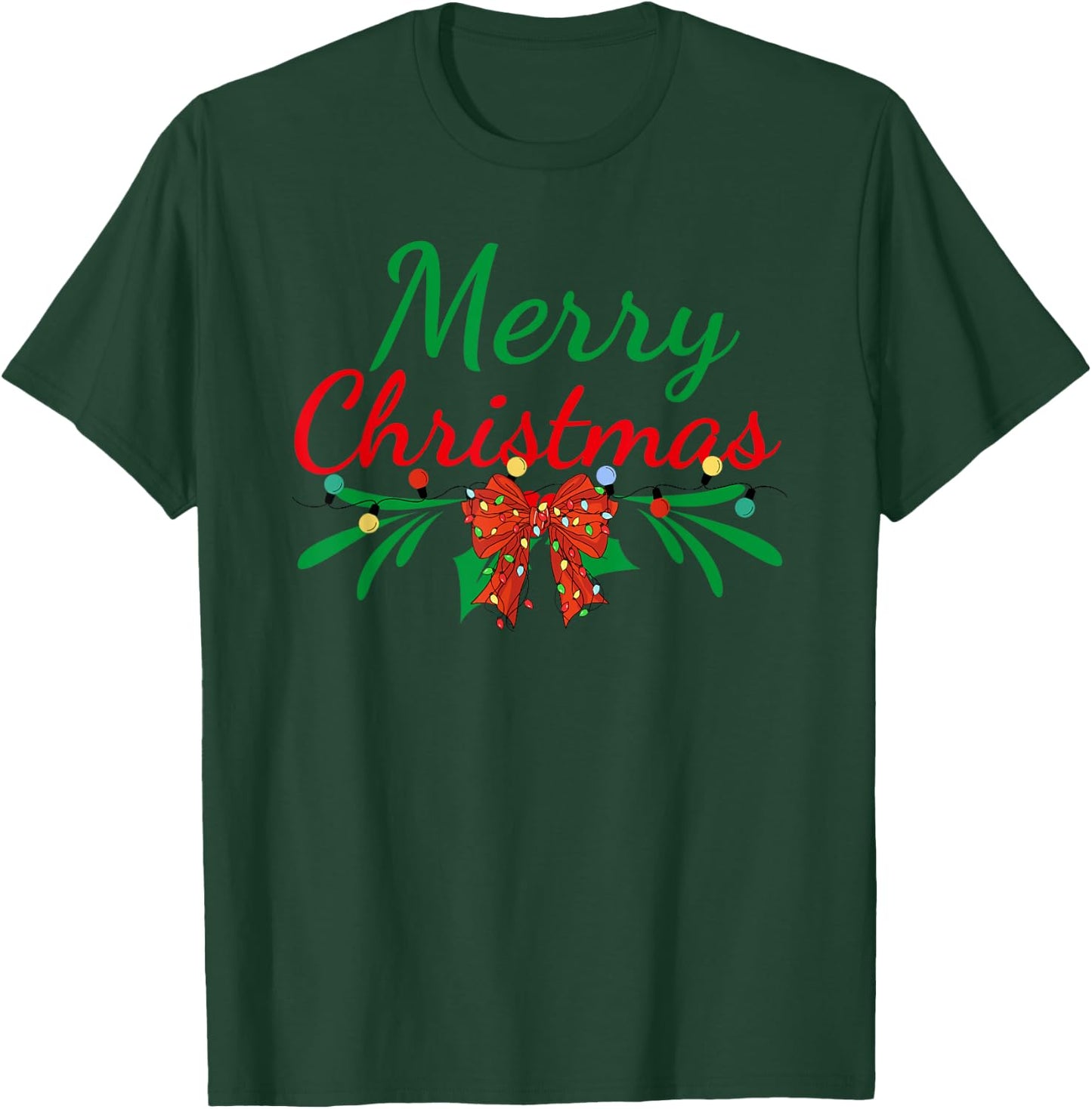Merry Christmas Lights Red Santa Hat Xmas Family Men Women T-Shirt - T-Shirt | Forest