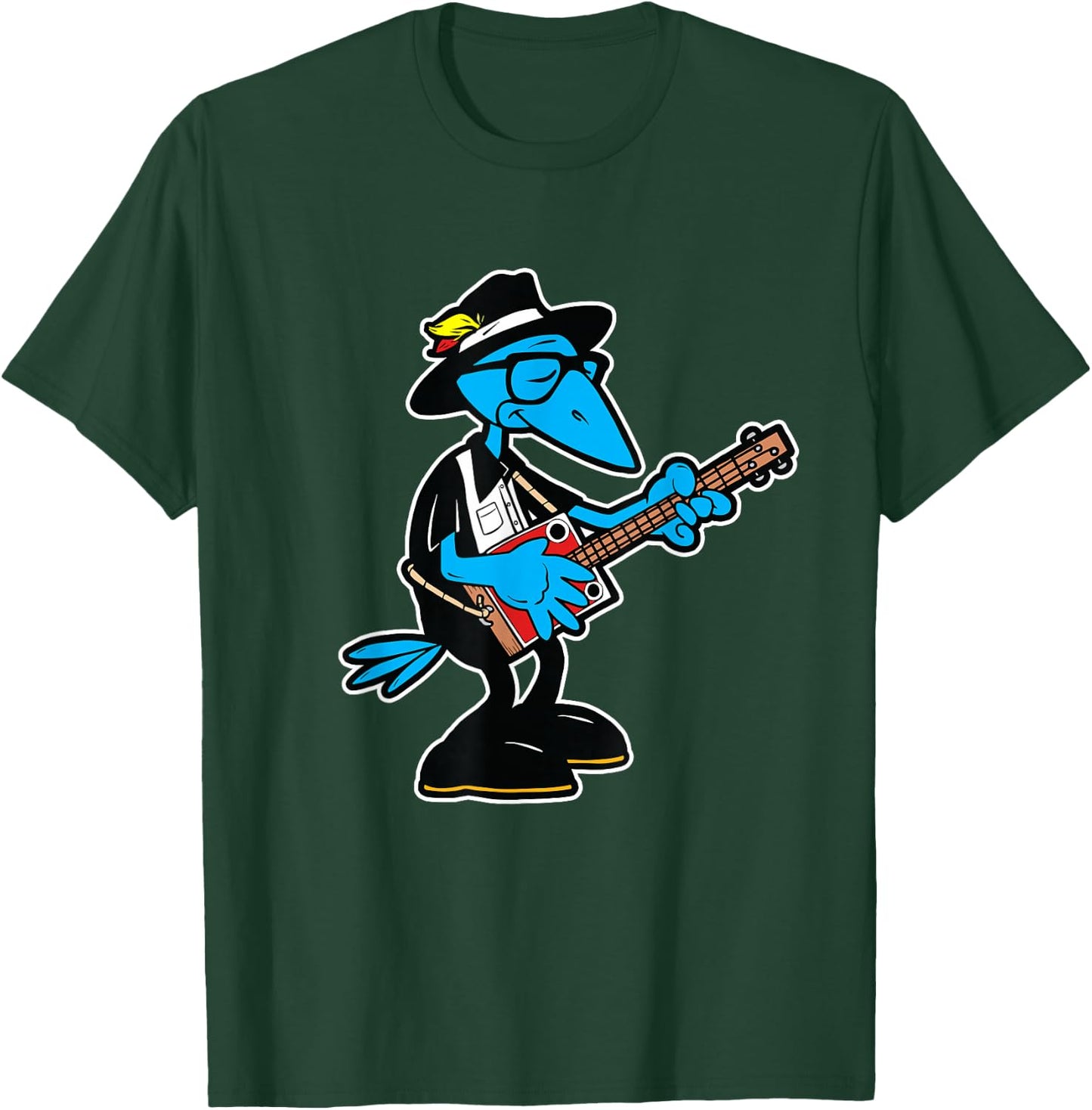 Southern Music Cartoon Crow Blues Guitarist T-Shirt - T-Shirt | Forest