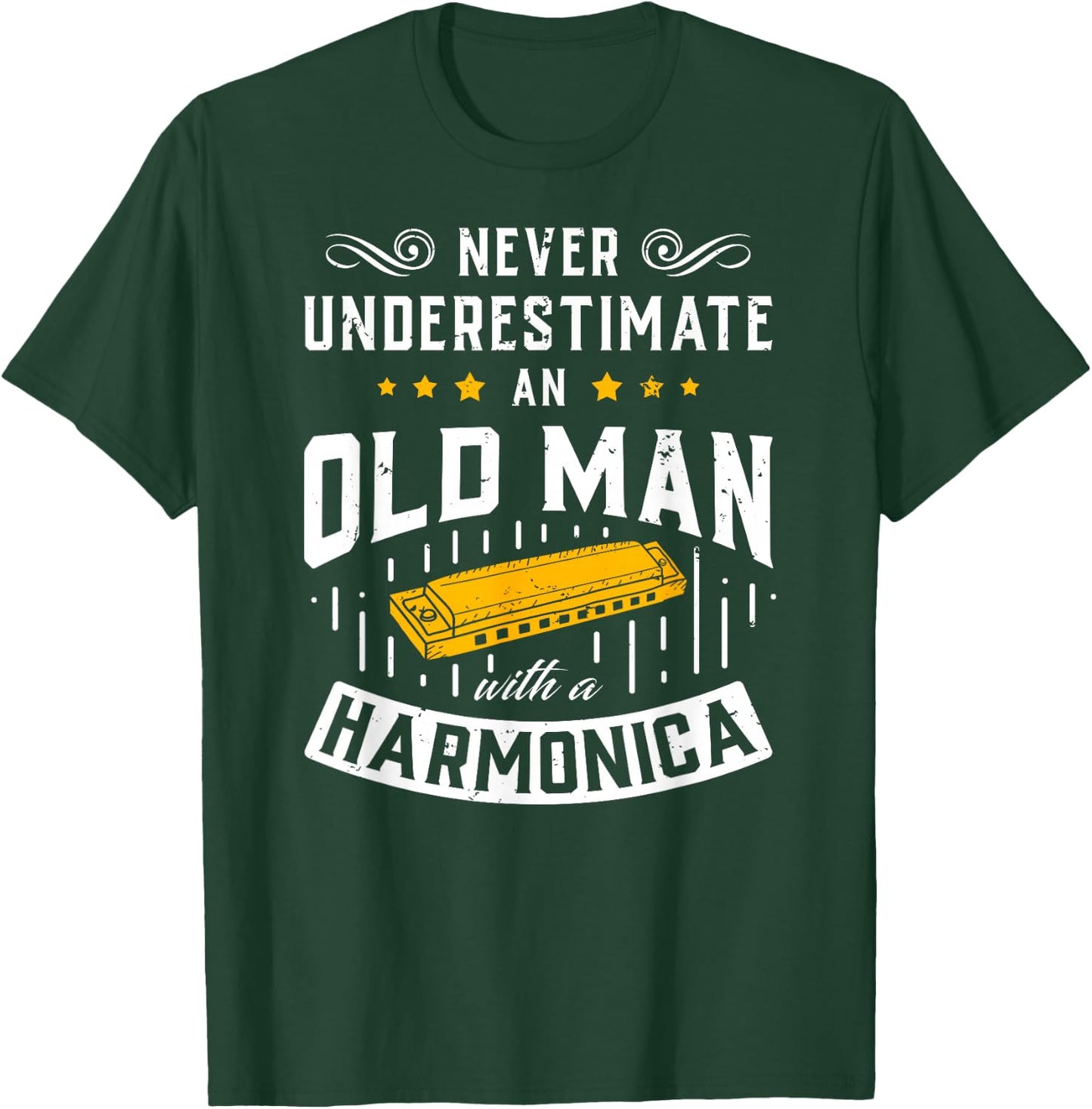 An Old Man With A Harmonica Music Musician Gift T-Shirt - T-Shirt | Forest
