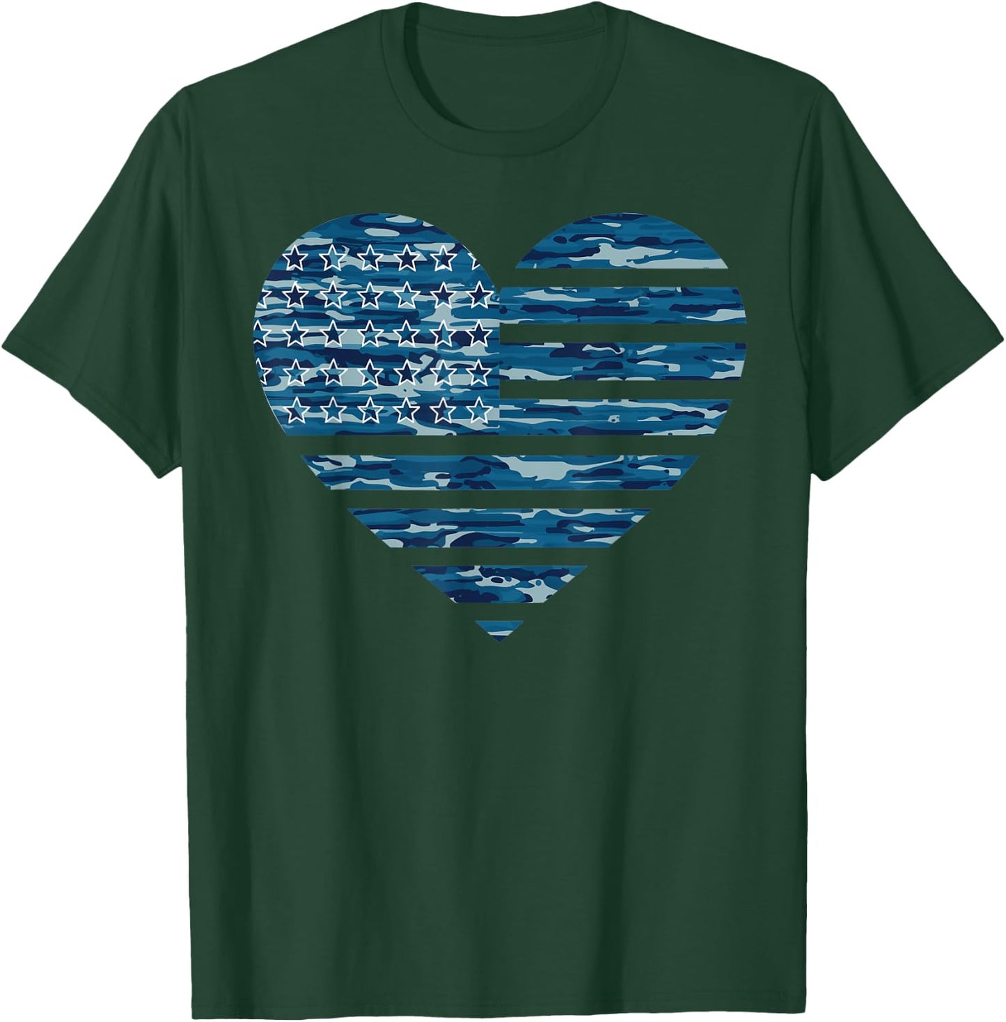 Blue Camo American Heart USA Men Boys Women Girls Kids T-Shirt - T-Shirt | Forest