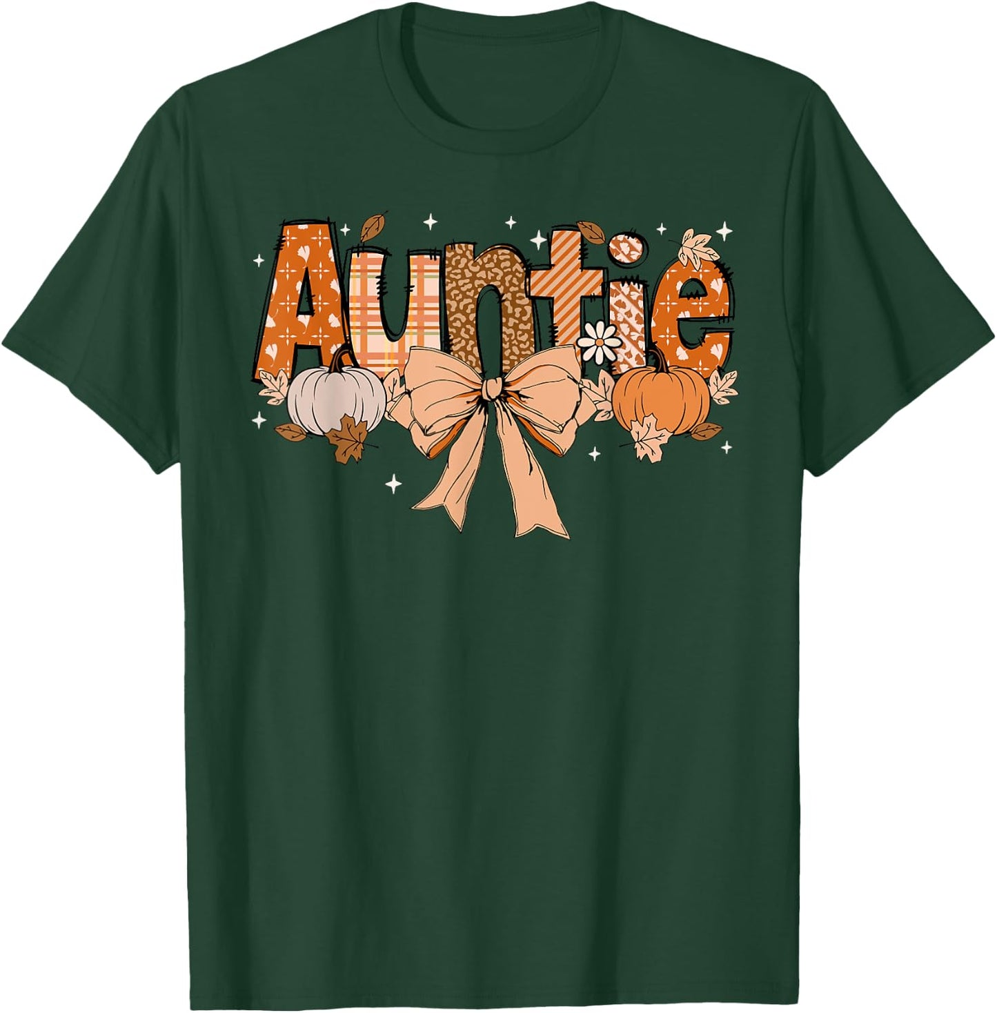 Auntie Pumpkin Fall Coquette Bow Thanksgiving Mom Women T-Shirt - T-Shirt | Forest