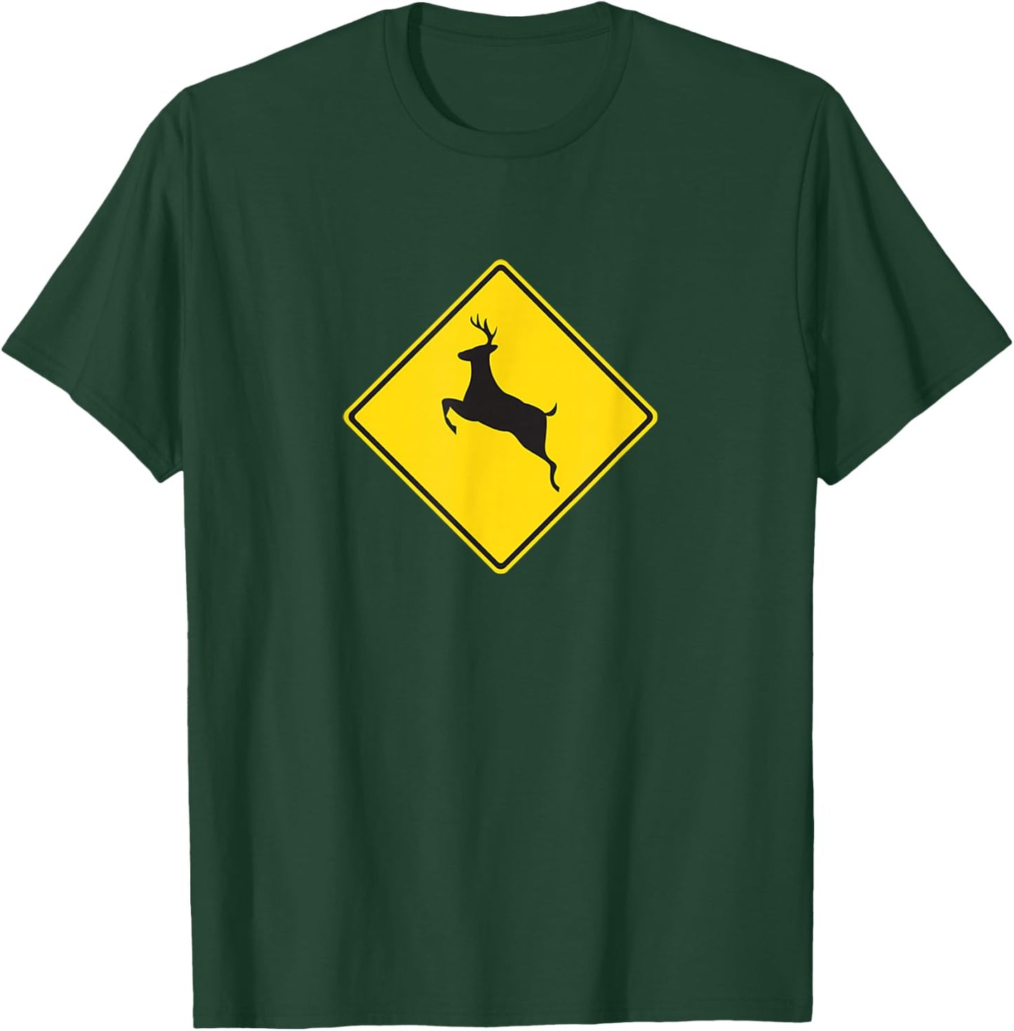 Outdoors Yellow Deer Crossing Sign T-Shirt - T-Shirt | Forest