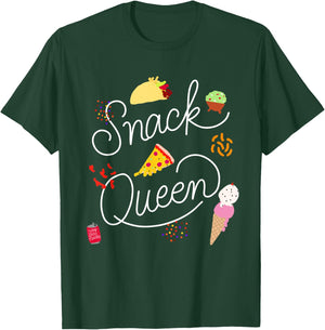 Snack Queen Lettering Script with Pizza Tacos T-Shirt - T-Shirt | Forest