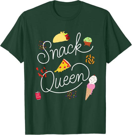 Snack Queen Lettering Script with Pizza Tacos T-Shirt - T-Shirt | Forest