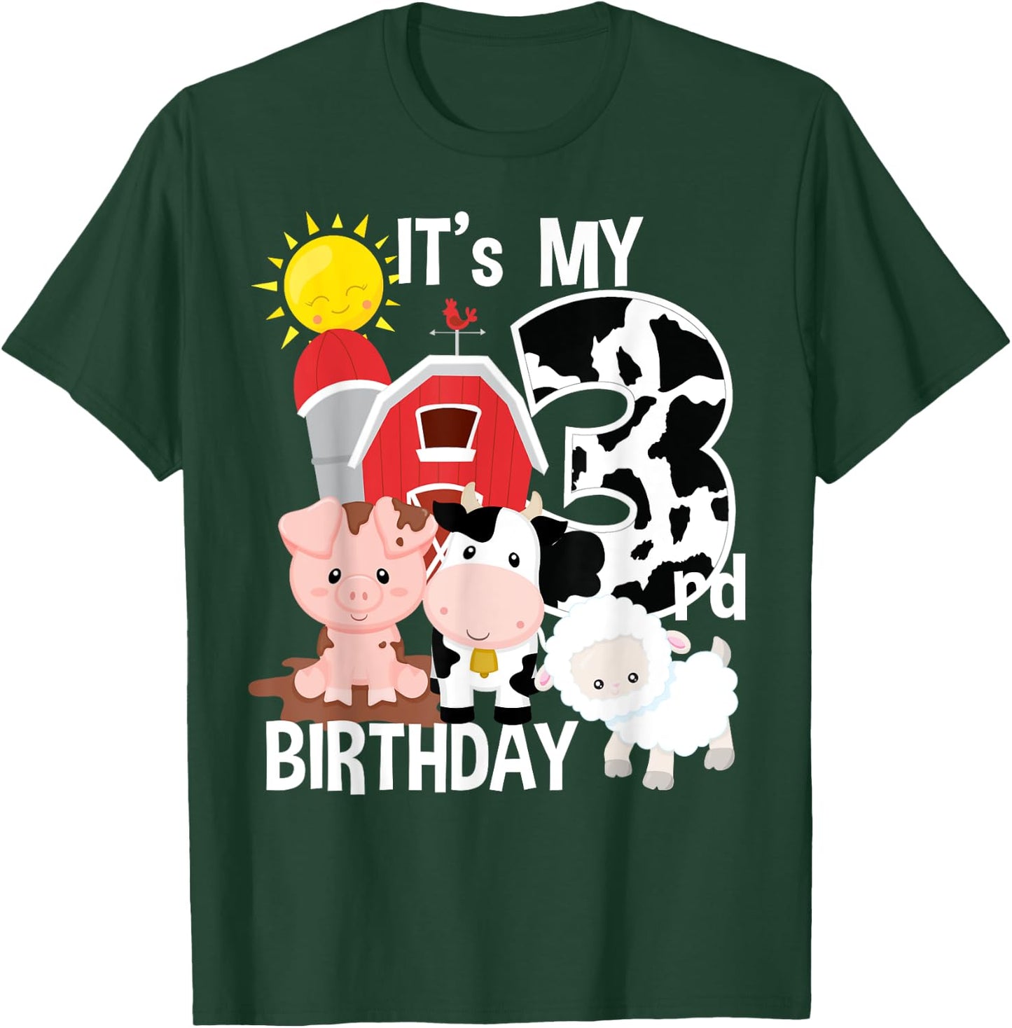 Farm Animals 3 Year Old It's My 3rd Birthday Party T-Shirt - T-Shirt | Forest
