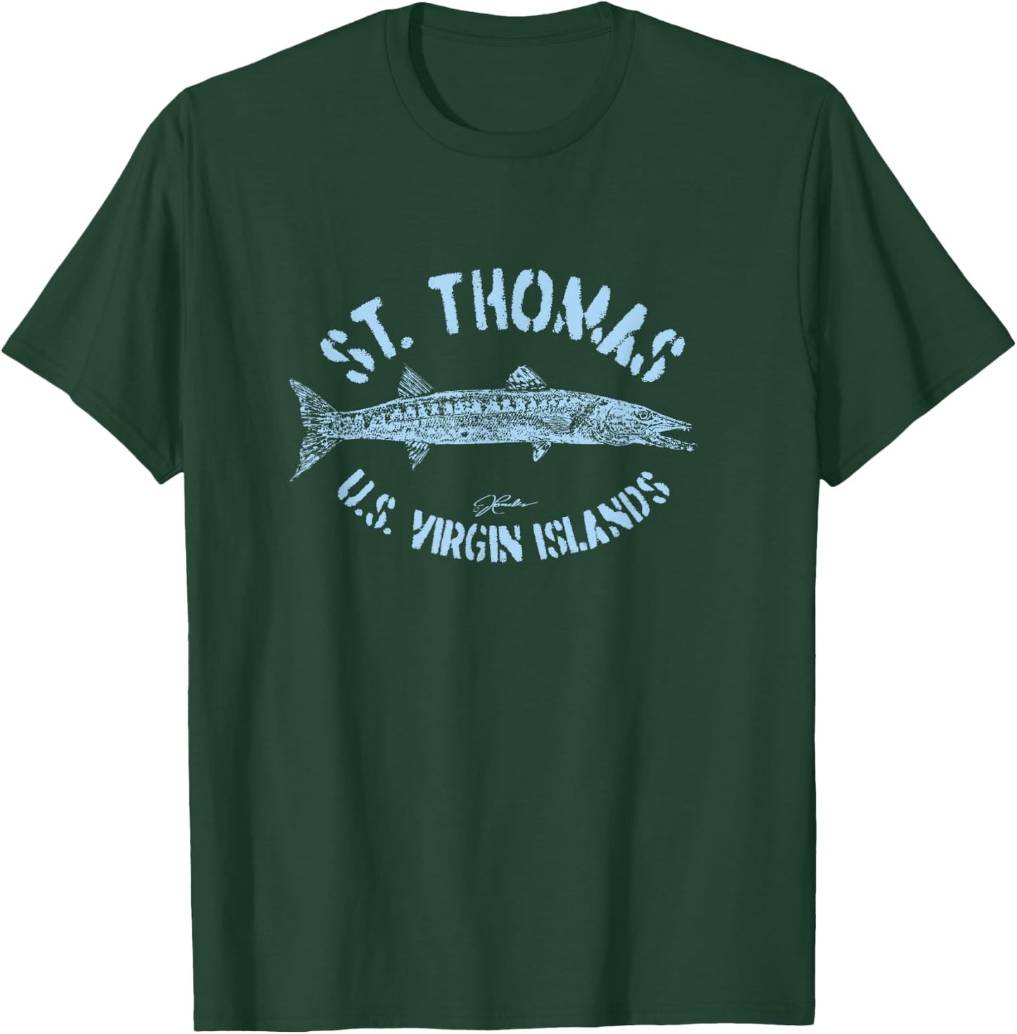 JCombs: St. Thomas, USVI, Great Barracuda (Distressed) T-Shirt - T-Shirt | Forest