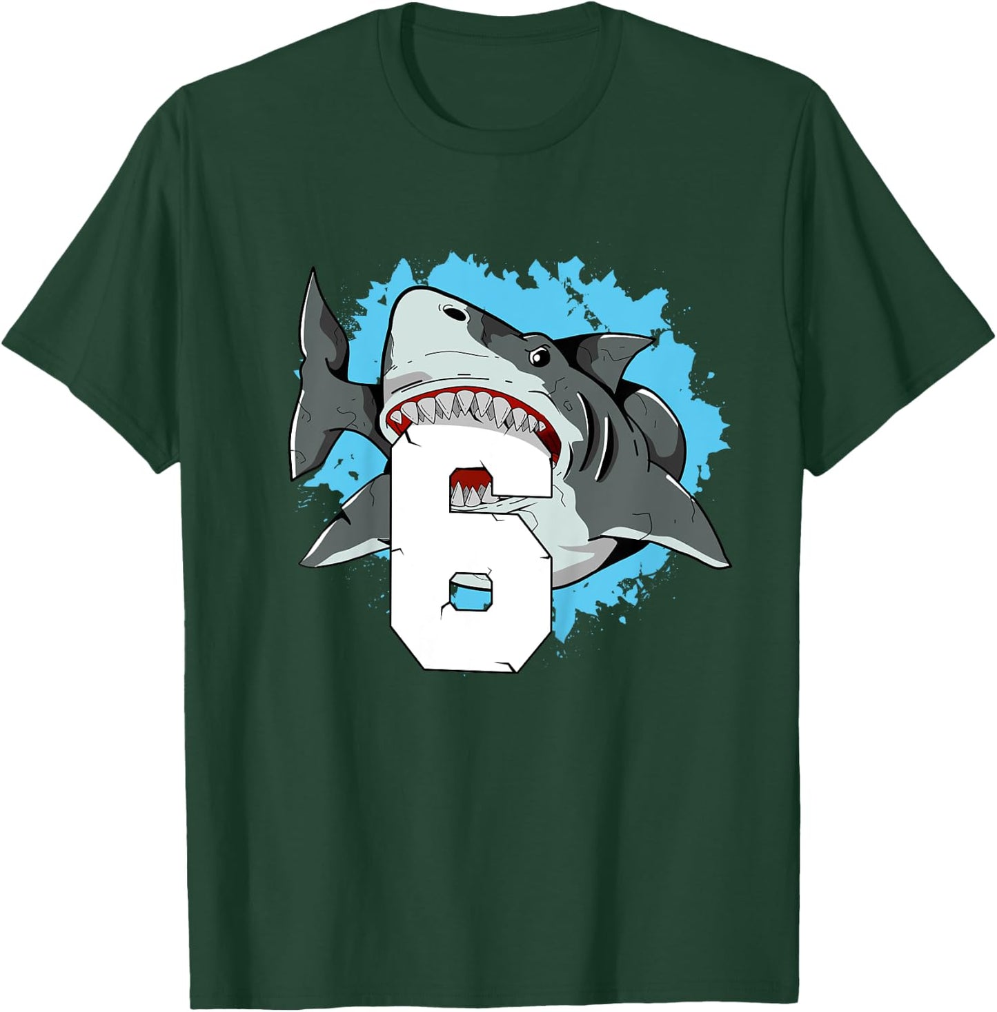 Shark 6th Birthday Boy 6 Six Shark Theme Party T-Shirt - T-Shirt | Forest