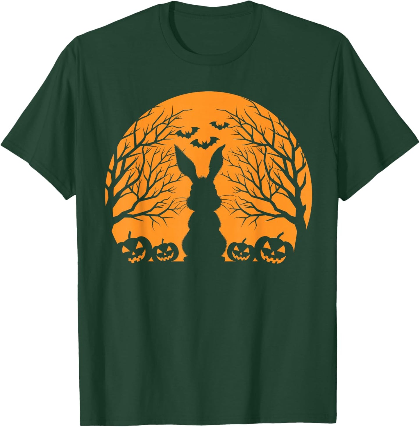 Rabbit Halloween Design Rabbit with Pumpkin Bunny Halloween T-Shirt - T-Shirt | Forest