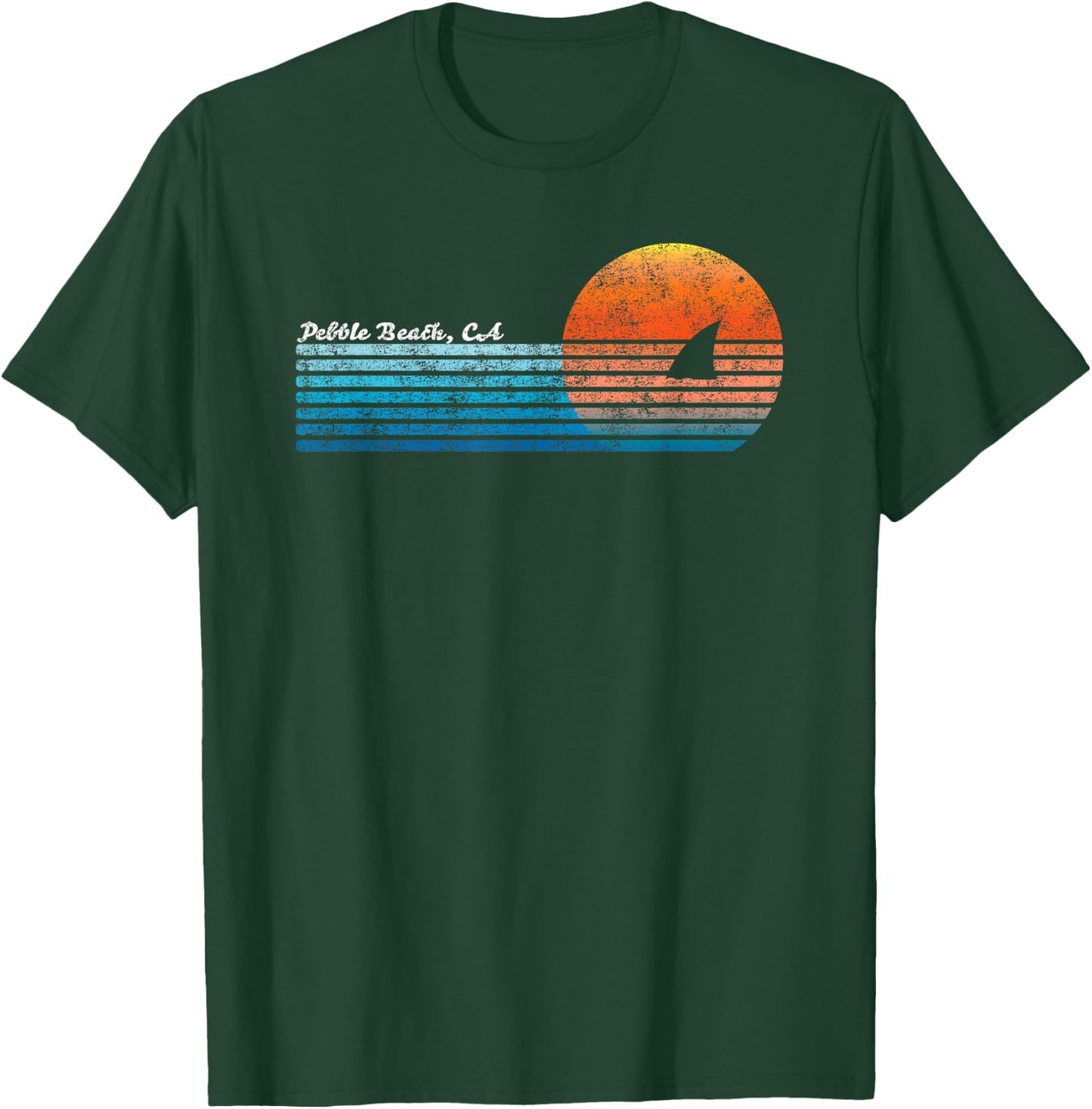 Vintage Pebble Beach, CA Retro 80s Shark Fin Sunset Women Girls Kids T-Shirt - T-Shirt | Forest