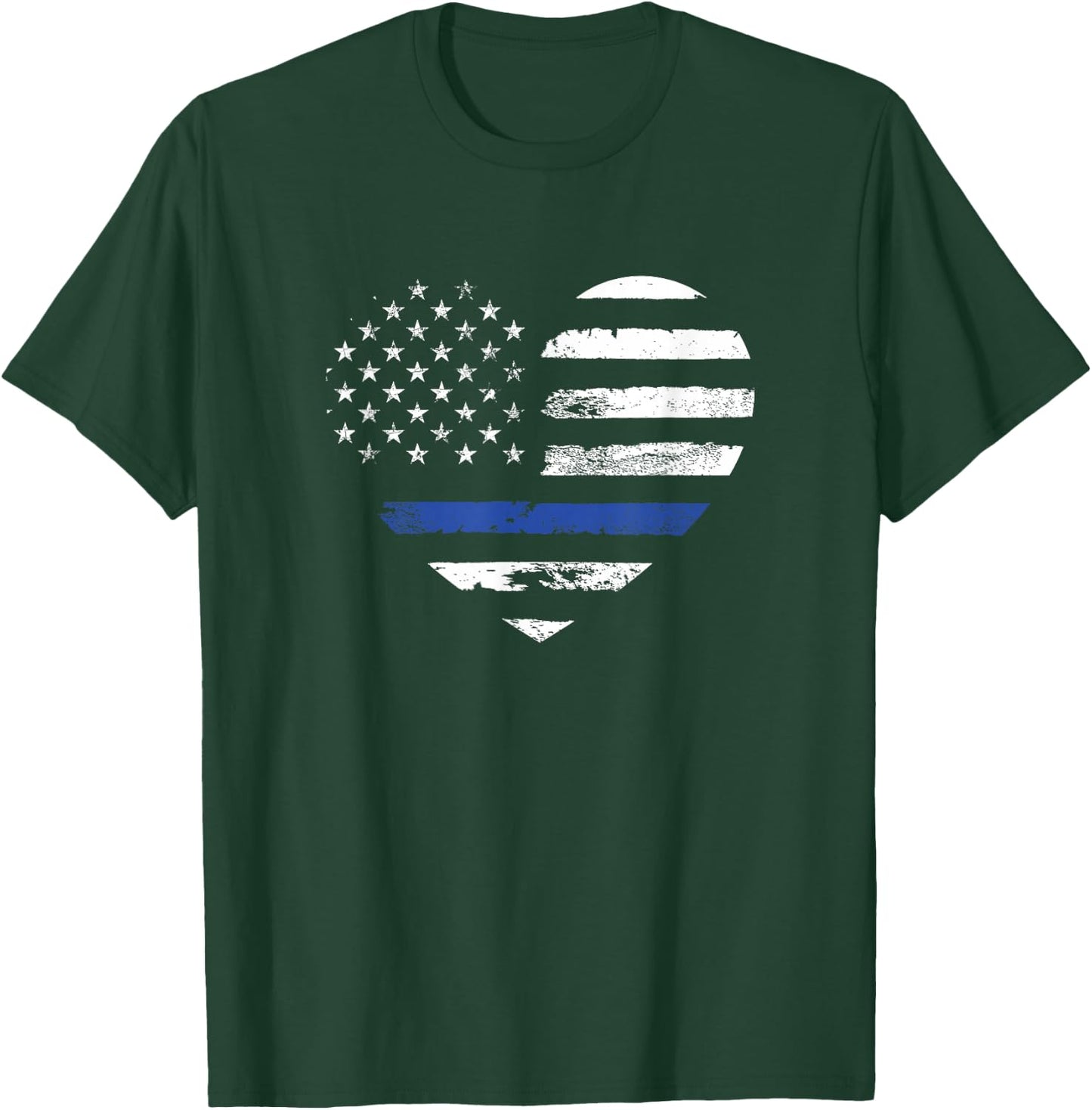 Thin Blue Line Heart Flag Police Officer Support T-Shirt - T-Shirt | Forest