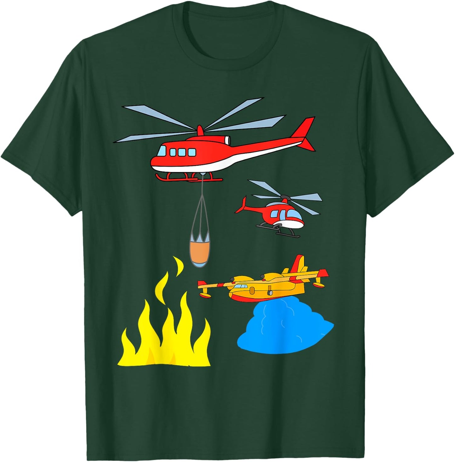 Fire Engine Aeroplane Helicopter T-Shirt - T-Shirt | Forest