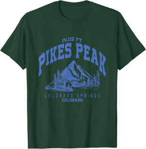 Vintage Mountain Hiking Pikes Peak Colorado Varsity Style T-Shirt - T-Shirt | Forest