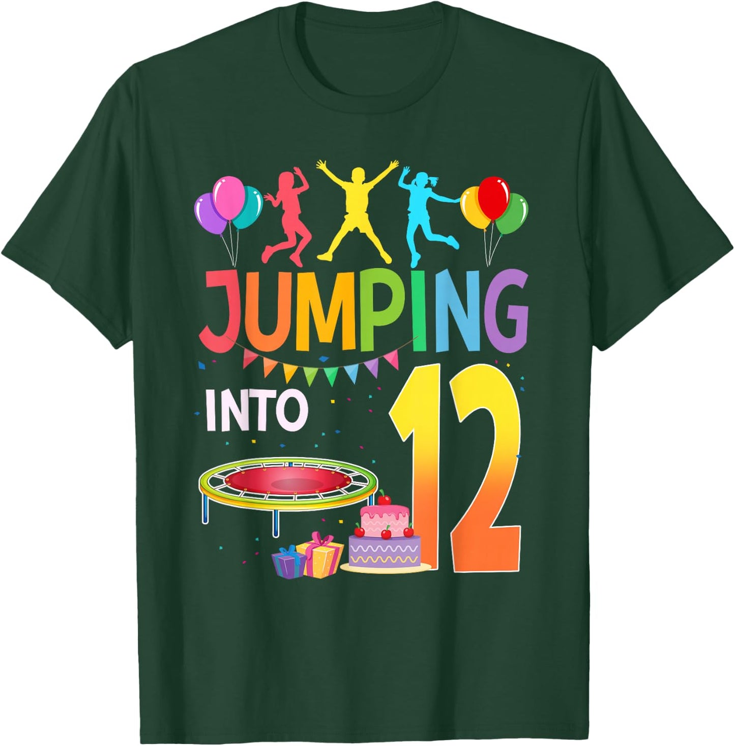Jumping Into 12 Birthday Trampoline Party 12 Year Old T-Shirt - T-Shirt | Forest