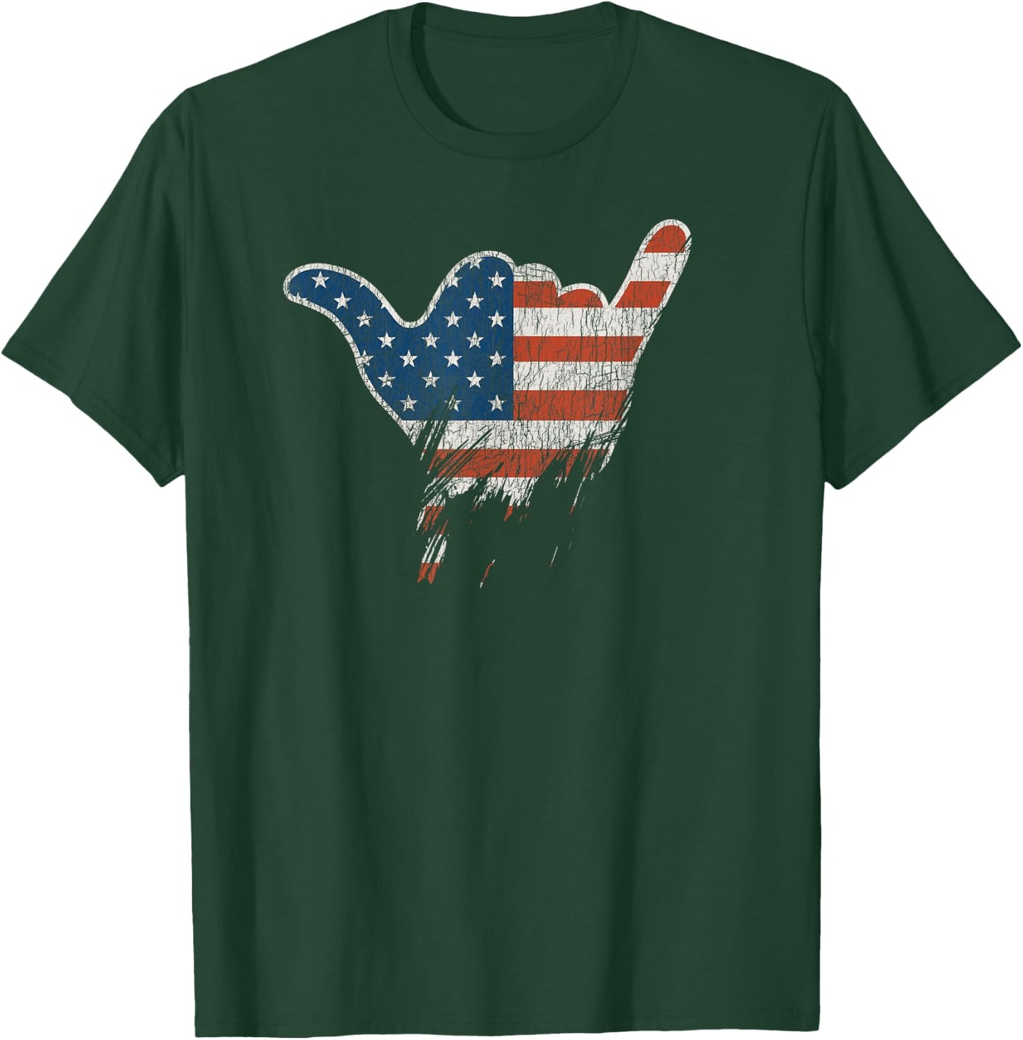 Patriotic Surfer Hang Shirt American Flag Loose Hand Sign Women Kids Men T-Shirt - T-Shirt | Forest