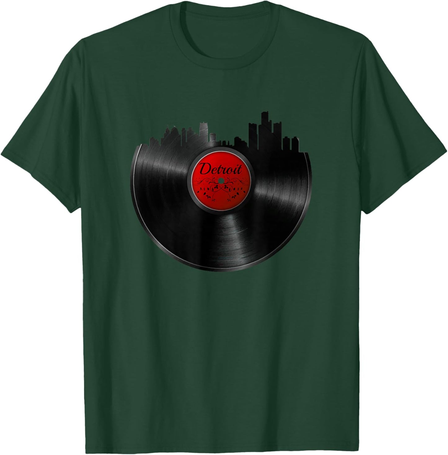 Detroit Vinyl DJ Techno Music Skyline Gift T-Shirt - T-Shirt | Forest