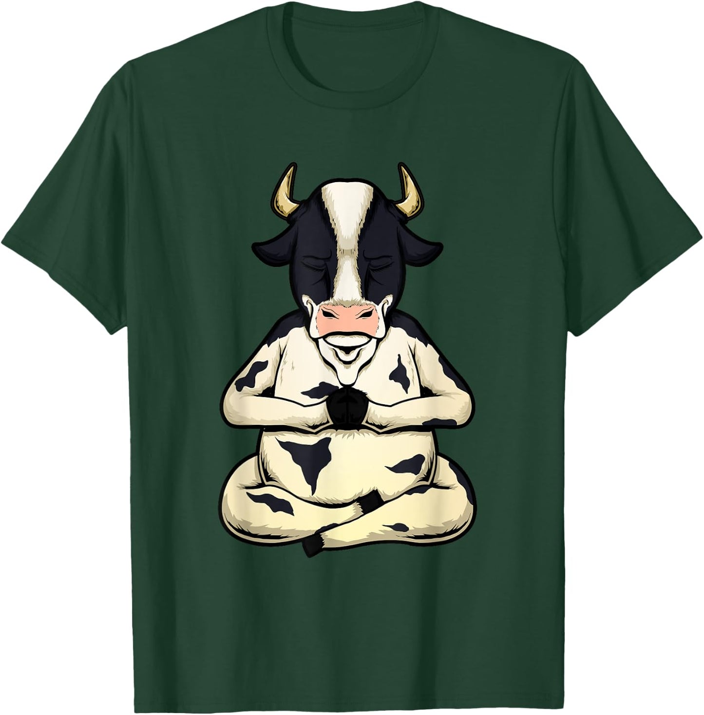Cow Yoga Meditating Calf Yogi Bull Sitting Yoga Pose Namaste T-Shirt - T-Shirt | Forest