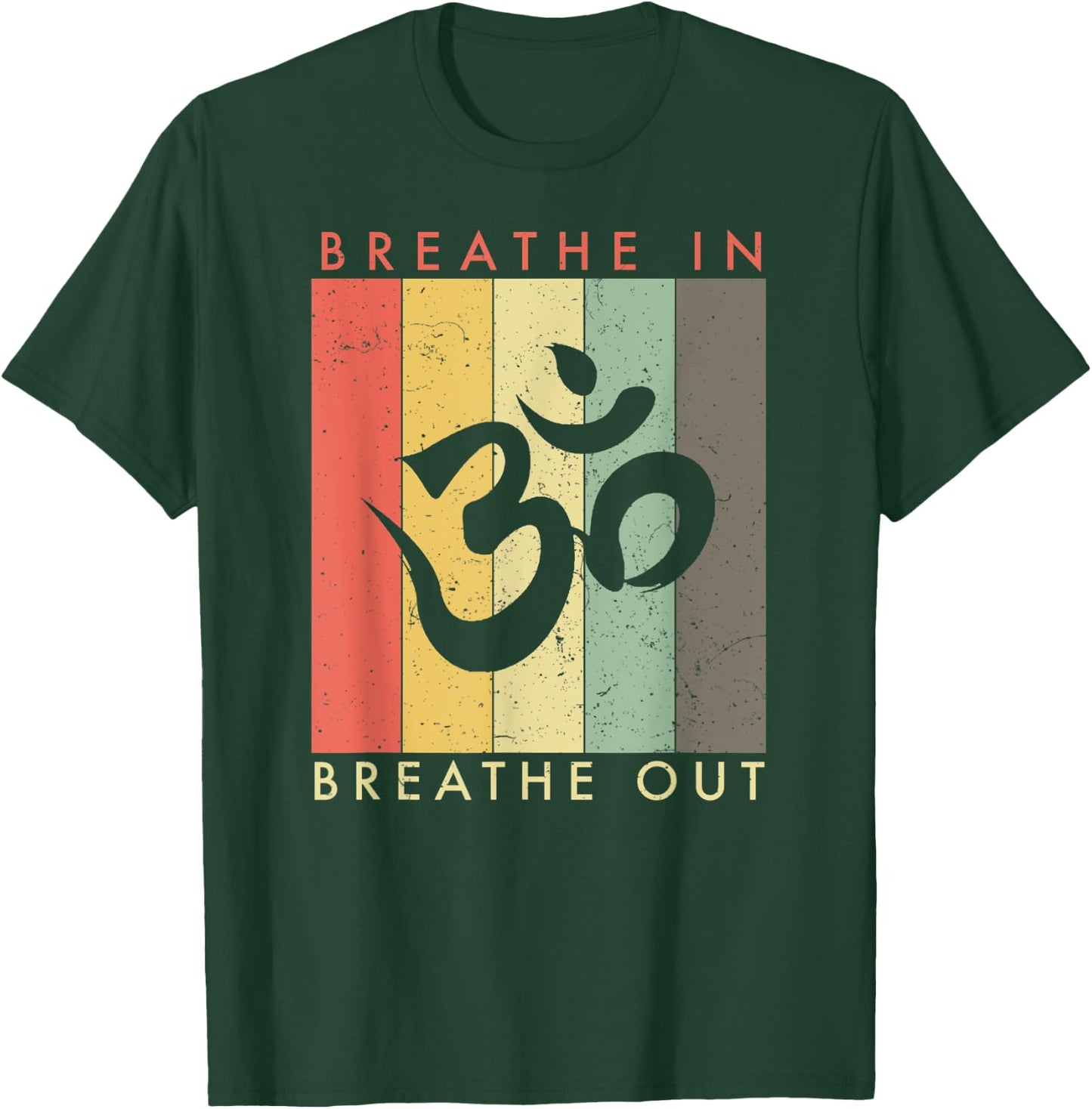 Retro Vintage Meditation Om Symbol - Breathe In Breathe Out T-Shirt - T-Shirt | Forest