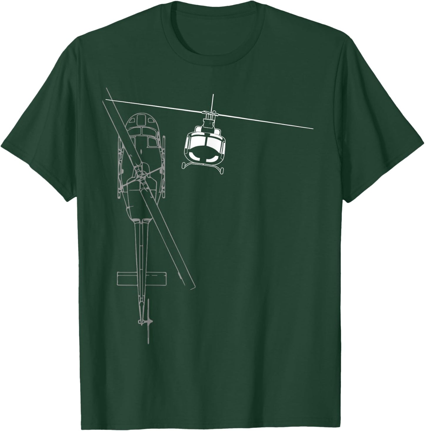 UH-1 Huey Helicopter Line Art T-Shirt - T-Shirt | Forest