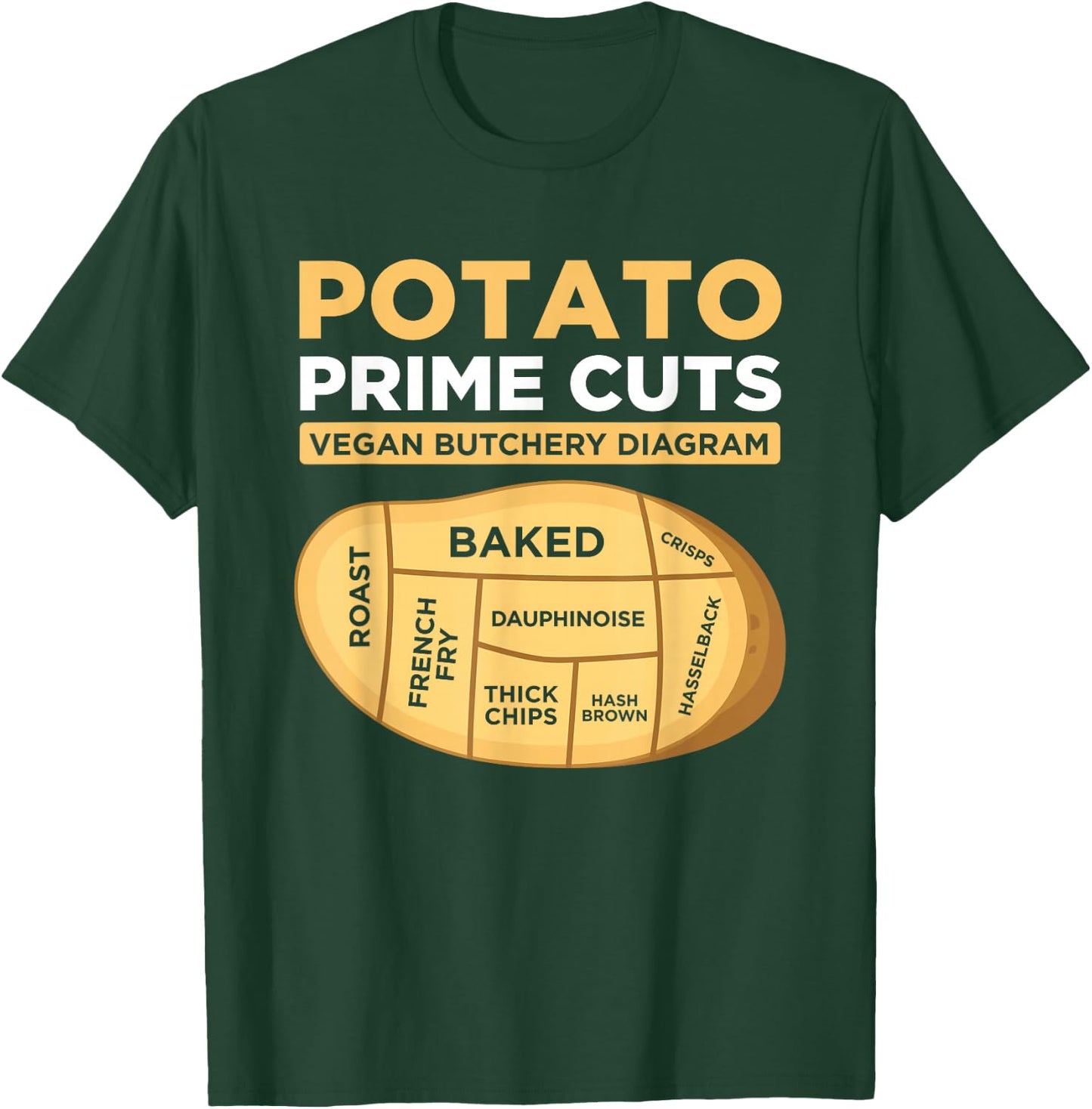 Vegans Veggies Clothing Funny Potato Prime Cuts Vegan Vegetarian Gift Black T-Shirt - T-Shirt | Forest