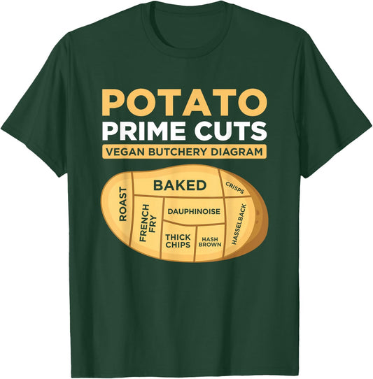 Vegans Veggies Clothing Funny Potato Prime Cuts Vegan Vegetarian Gift Black T-Shirt - T-Shirt | Forest