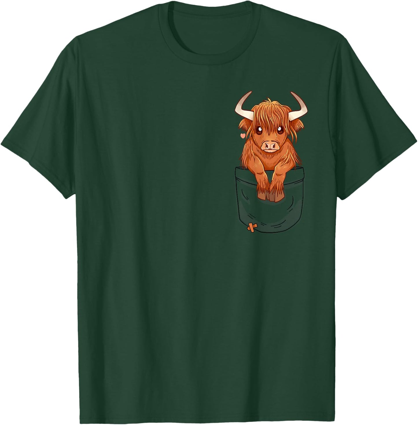 Pocket Cute Scottish Highland Cow T-Shirt - T-Shirt | Forest