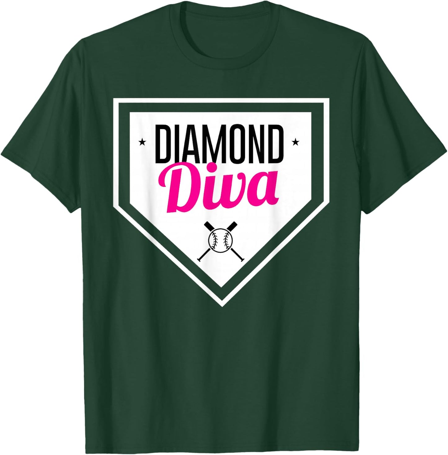 Diamond Diva Softball Sports Baseball Team MVP T-Shirt - T-Shirt | Forest