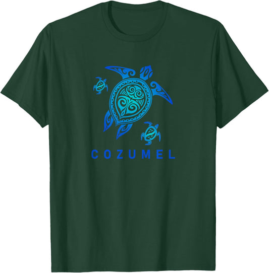 Cozumel Mexico Sea Blue Tribal Turtle T-Shirt - T-Shirt | Forest