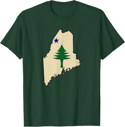 Old Maine State Flag 1901 Pine Tree Star T-Shirt - T-Shirt | Forest