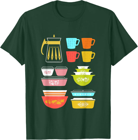 SmokyKitten Vintage Pyrex Kitchenware Adults - Black, Short Sleeve, Small T-Shirt - T-Shirt | Forest