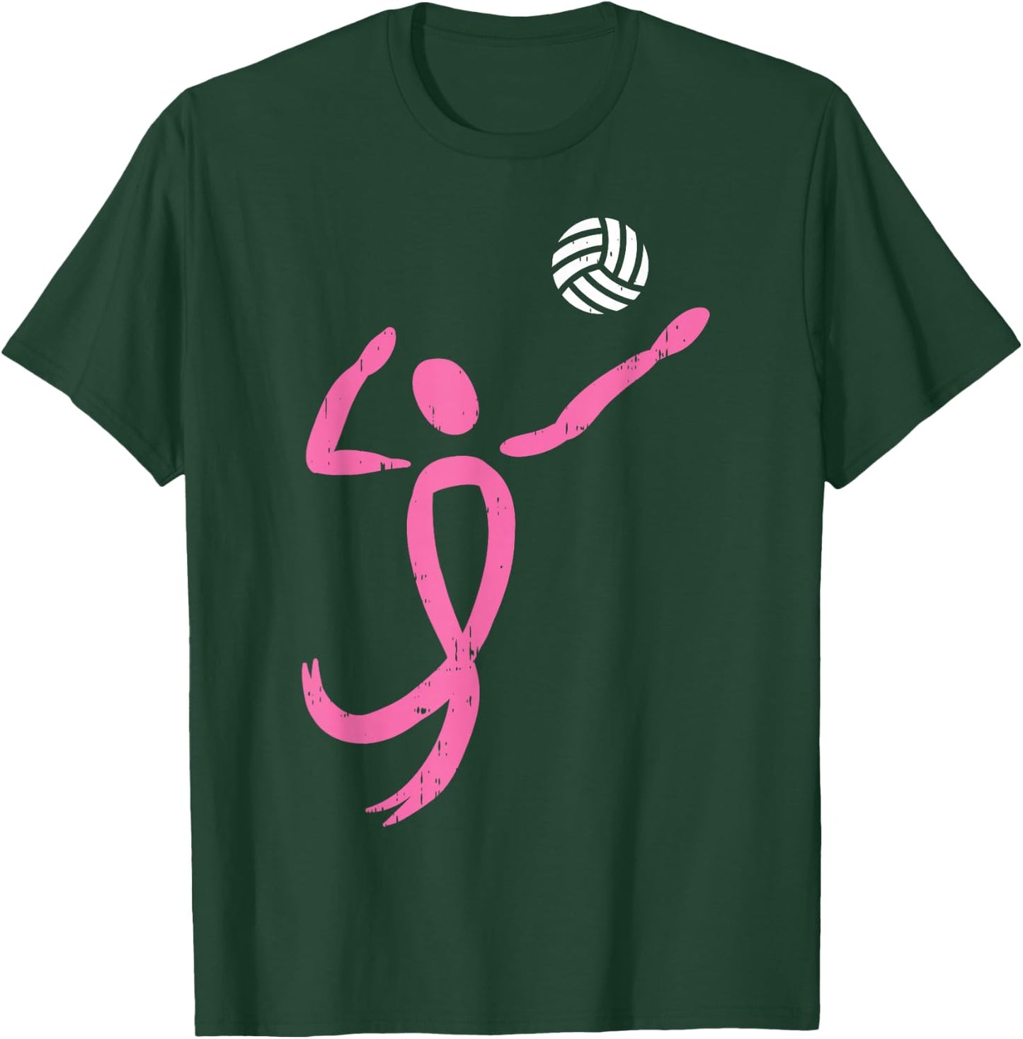 Volleyball Pink Ribbon Breast Cancer Awareness Sport Gift T-Shirt - T-Shirt | Forest