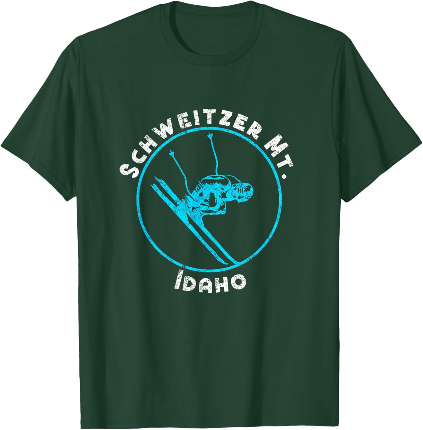 Schweitzer Mt. Idaho ID Downhill Skier Distressed Retro T-Shirt - T-Shirt | Forest