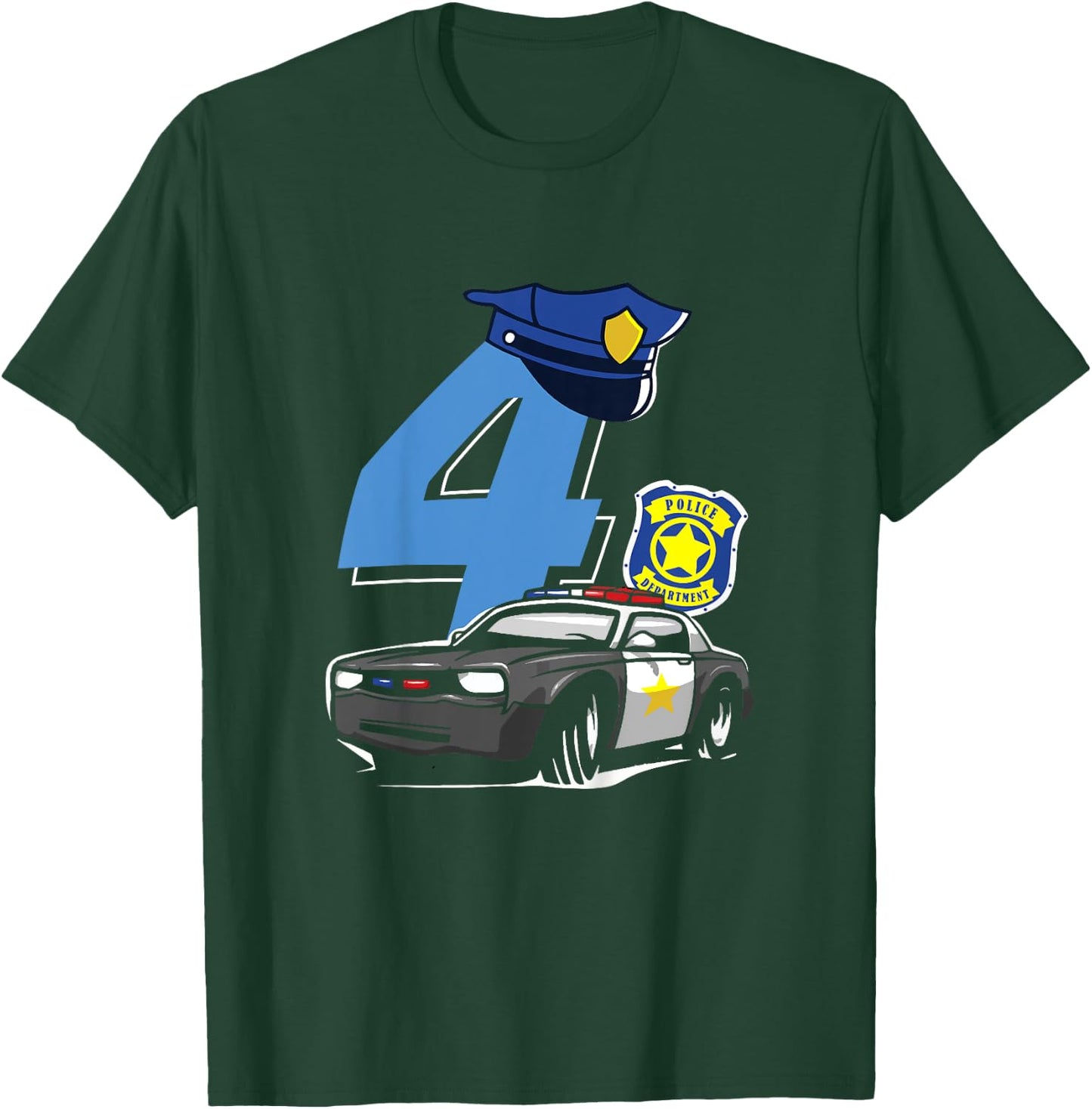 Kids 4th Birthday Police Car Policeman Costume T-Shirt - T-Shirt | Forest