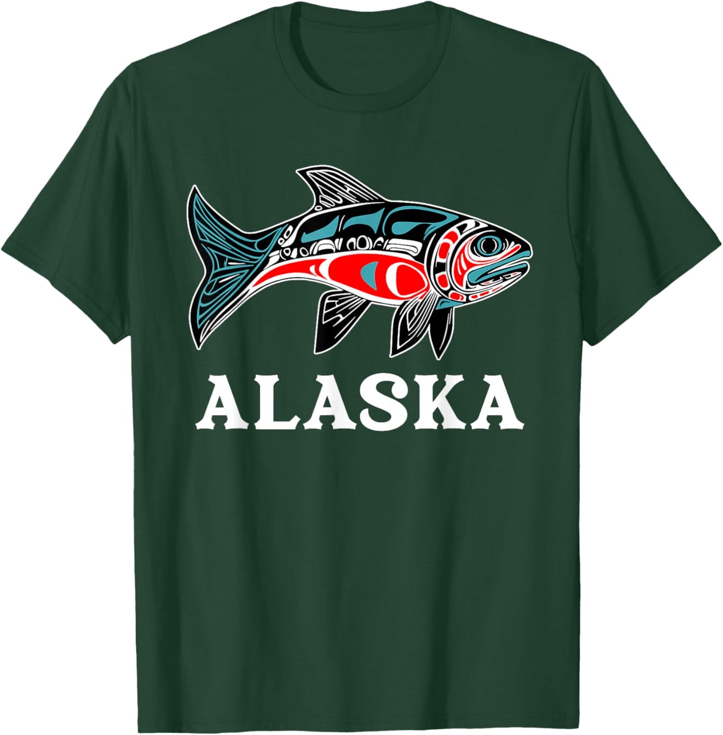 Alaska Salmon Fishing Native American Indigenous Tlingit Art T-Shirt - T-Shirt | Forest
