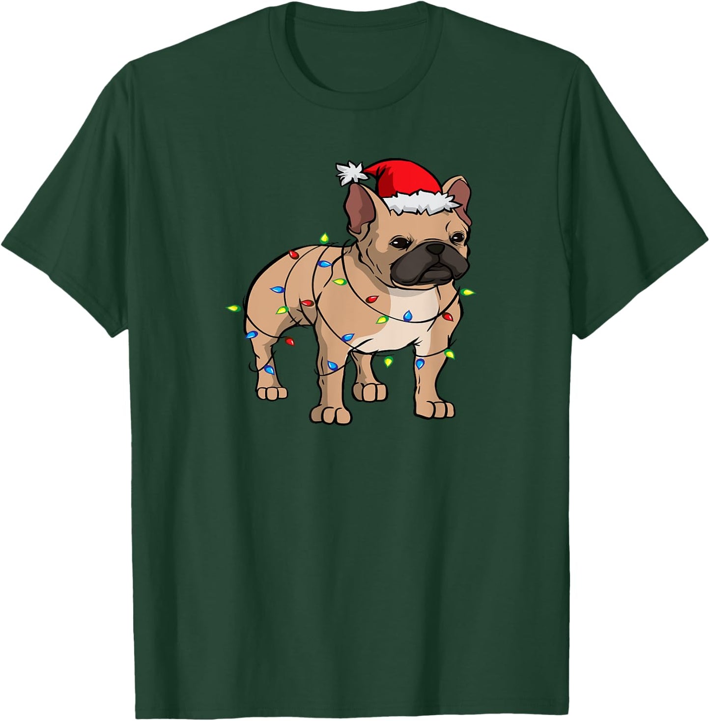 Frenchie Santa Hat & Christmas Lights Cute French Bulldog Men Women Kids T-Shirt - T-Shirt | Forest