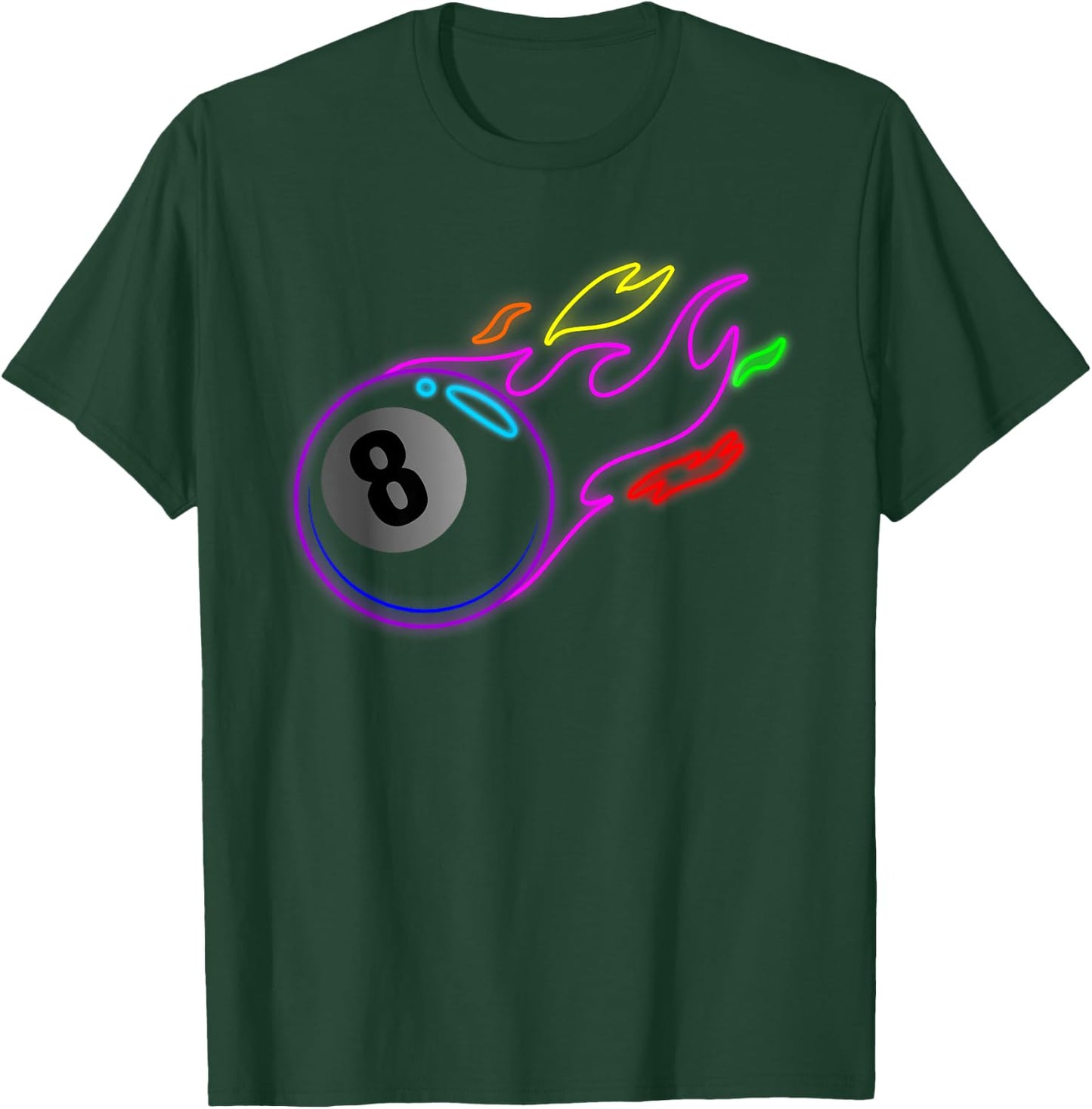 Colorful Neon Lights Eight Ball Billiards Pool MM T-Shirt - T-Shirt | Forest