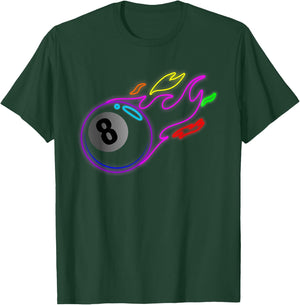 Colorful Neon Lights Eight Ball Billiards Pool MM T-Shirt - T-Shirt | Forest
