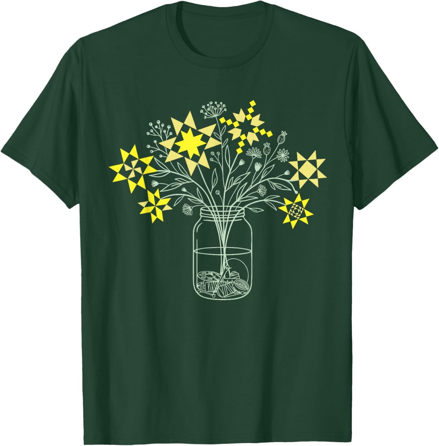Funny Patchwork Posy Jar Quilt Block Floral Design Lovers T-Shirt - T-Shirt | Forest