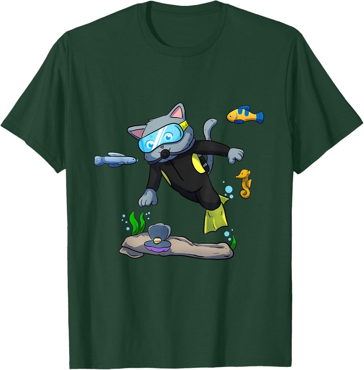 Scuba Diving Snorkeling Cat Sea Shell Mussel Dive T-Shirt - T-Shirt | Forest
