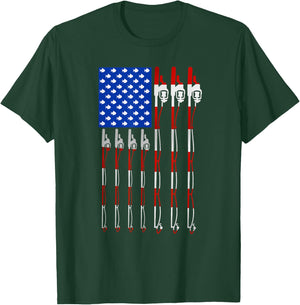 Patriotic Fishing American USA Flag Fishing Pole Women Kids Men T-Shirt - T-Shirt | Forest