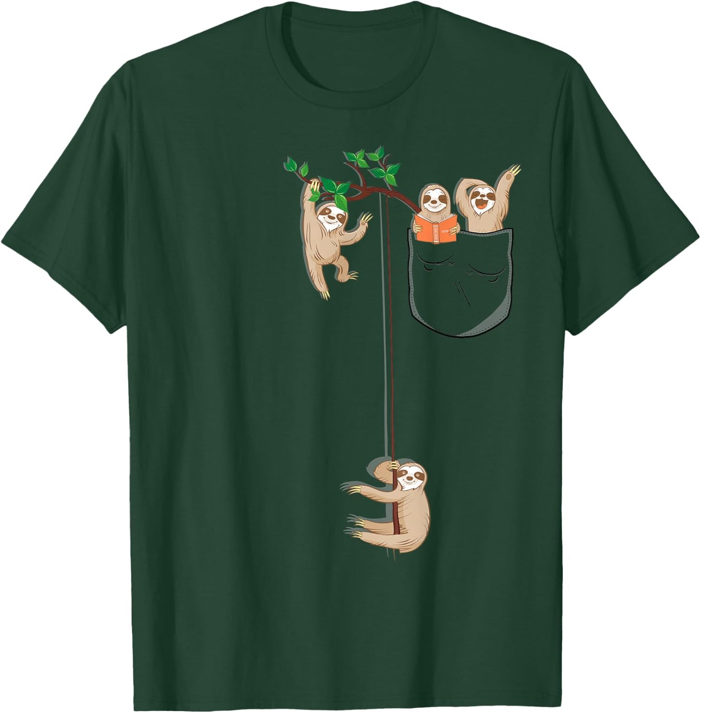 Funny Sloth Family in Pocket Cute Animal Lover Gift T-Shirt - T-Shirt | Forest