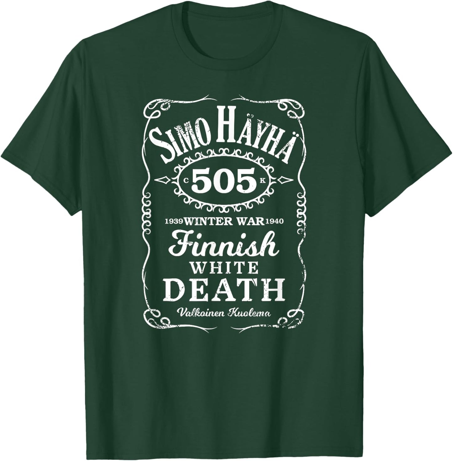 Simo Hayha Finnish Finland Suomi Sisu Vintage Whiskey Label T-Shirt - T-Shirt | Forest