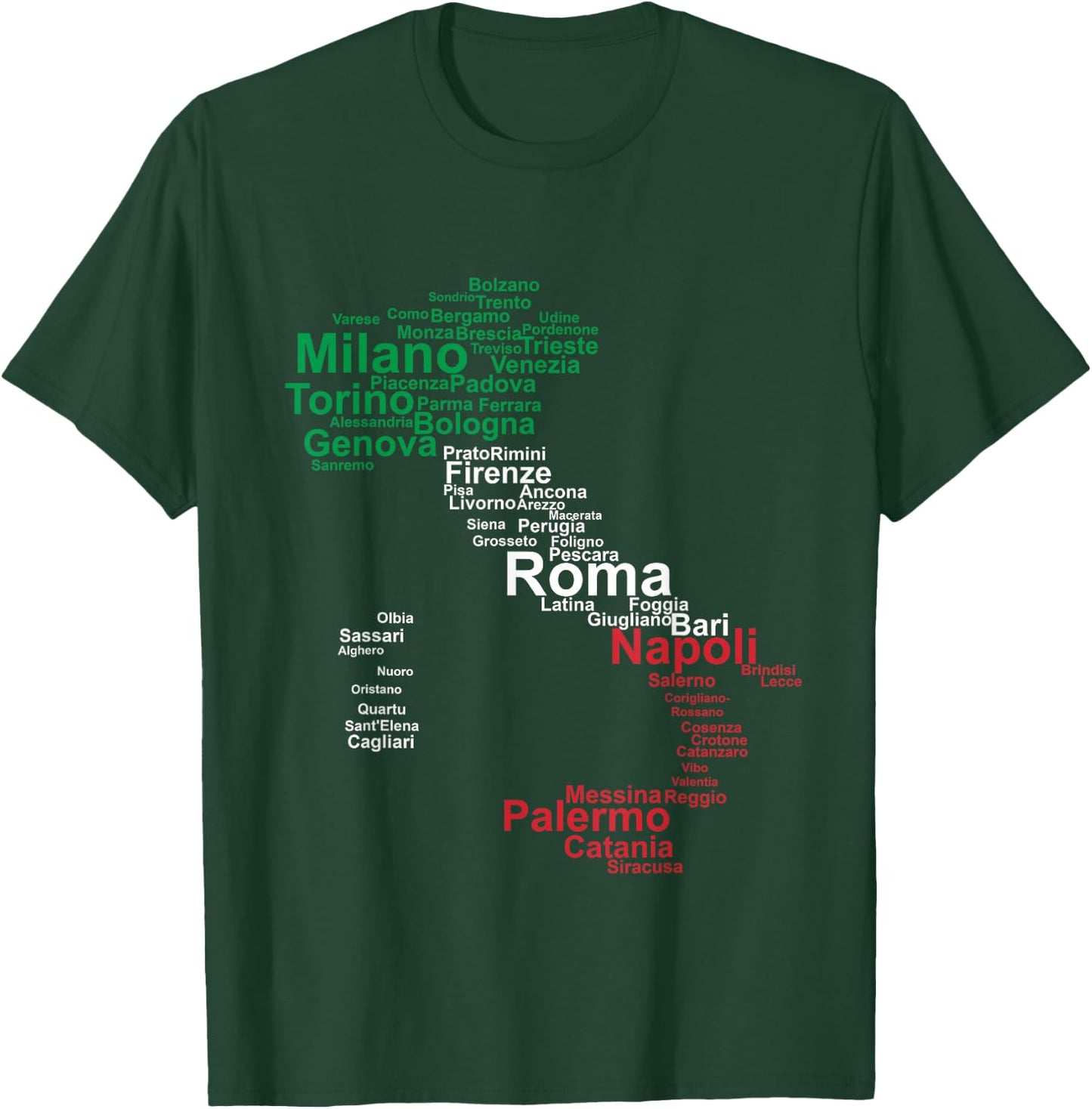 Italy Map Silhouette Flag Towns Cities Rome Travel Europe T-Shirt - T-Shirt | Forest