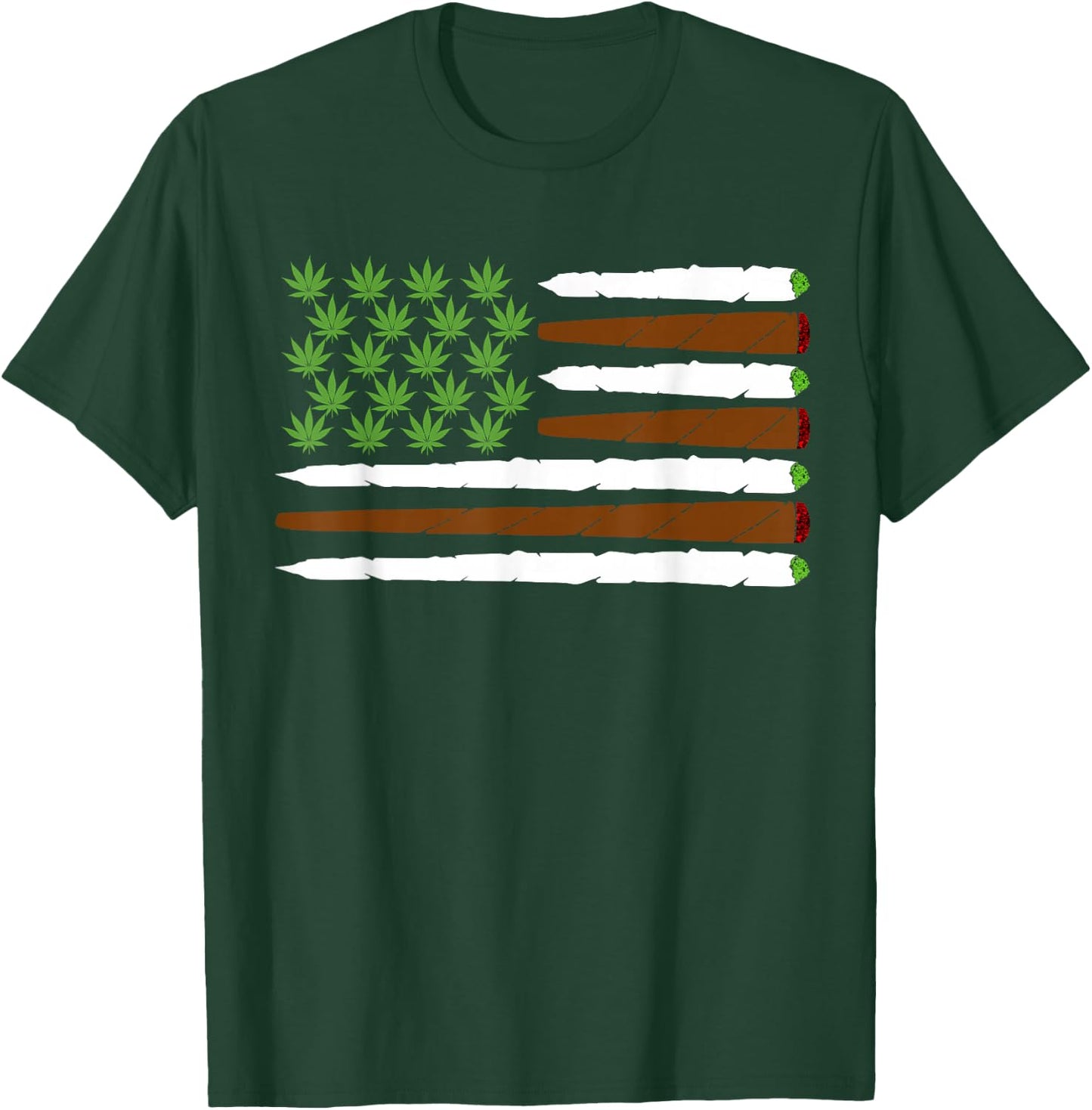 USA Flag Weed Leaf | Fourth of July American Flag Marijuana T-Shirt - T-Shirt | Forest
